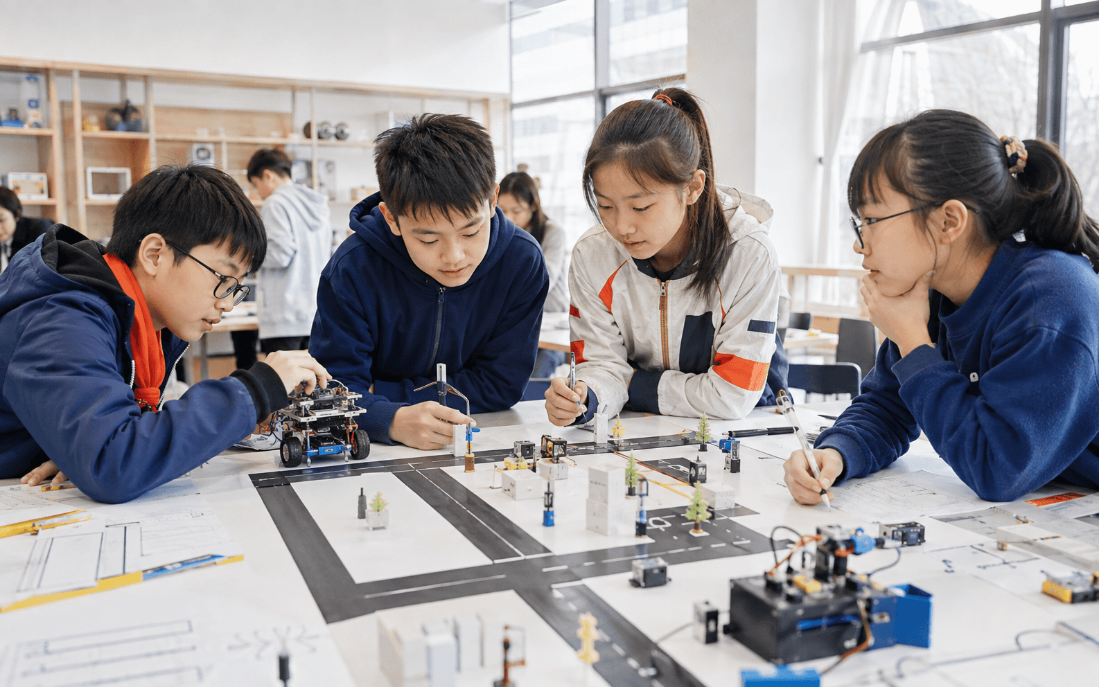学生协作调试机器人