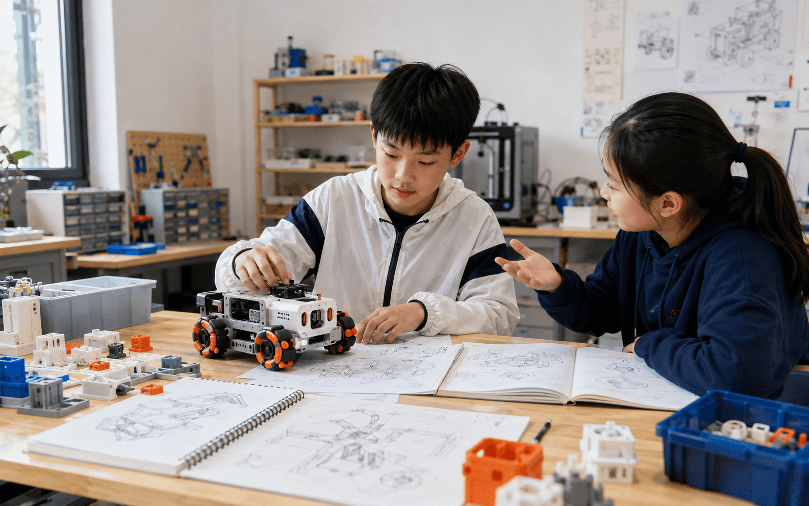 学生展示机器人项目